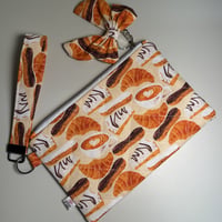 Image 1 of Coffee & Croissant Wristlet Pouch