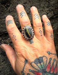Image 4 of WL&A Old Style Aged Bronze & Sterling Silver High Grade Black Jack Ribbon Signet - Size 11