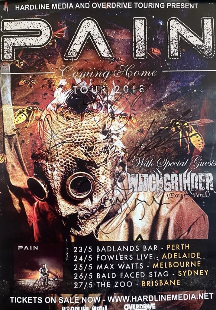 Image of PAIN - Australian Tour Poster - 2018 size A3 AUTOGRAPHED PETER TAGTGREN AND BAND