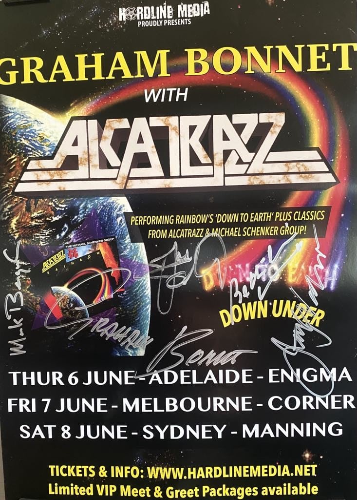 Image of GRAHAM BONNET / ALCATRAZZ - Australian Tour Poster - 2019 size A3 SIGNED G BONNET J WALDO