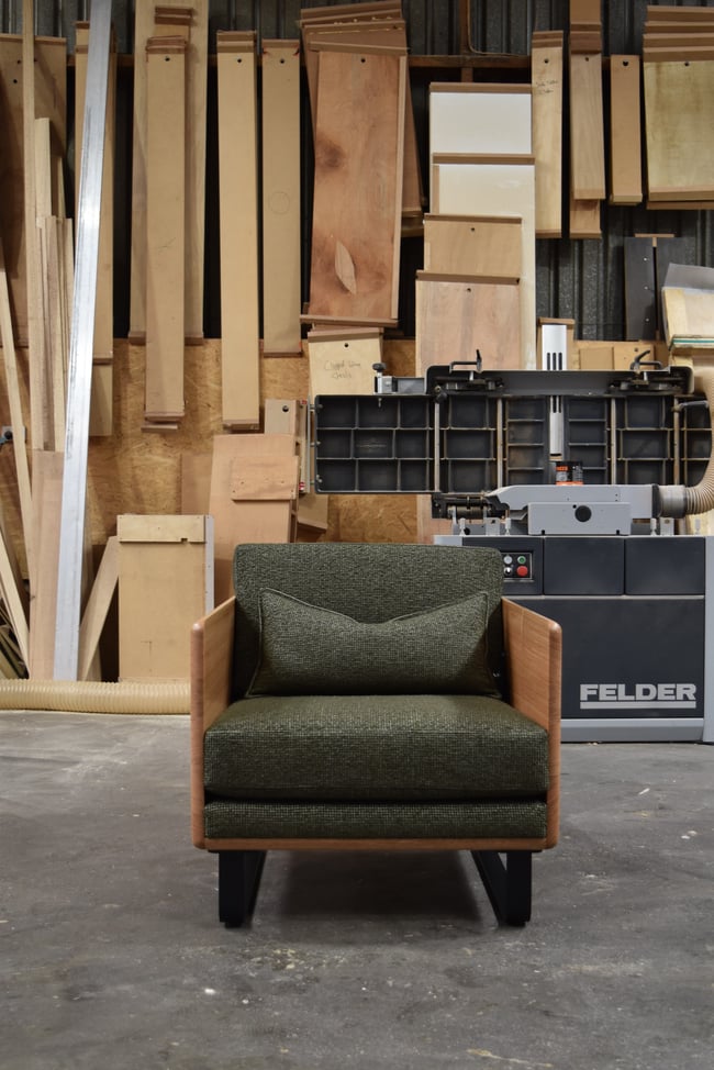  CLOVER LOUNGE CHAIR IN TASMANIAN OAK WITH CHUNKY WOOL UPHOLSTERY