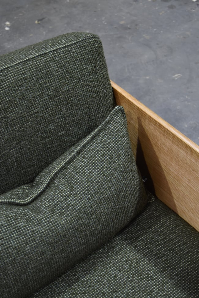  CLOVER LOUNGE CHAIR IN TASMANIAN OAK WITH CHUNKY WOOL UPHOLSTERY