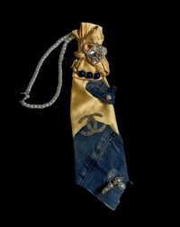 Image 1 of Silk Yellow Designer Necktie with Denim & Gold Patch Accent