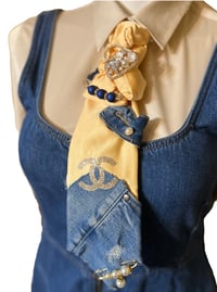 Image 2 of Silk Yellow Designer Necktie with Denim & Gold Patch Accent