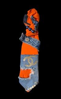Image 1 of Handmade Orange Denim Necktie with Gold Patch Detailing & Accessories