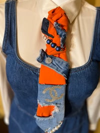 Image 2 of Handmade Orange Denim Necktie with Gold Patch Detailing & Accessories