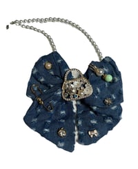 Image 1 of Handmade Dark Distressed Denim Bow Tie with Coordinating Accessories