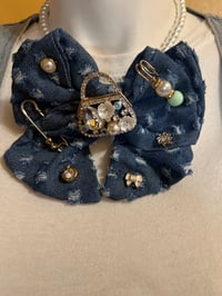 Image 2 of Handmade Dark Distressed Denim Bow Tie with Coordinating Accessories