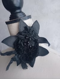 Image 4 of Black Leather Silk Taffeta Panne Velvet Lily Flower Neck Hair Tie Corsage