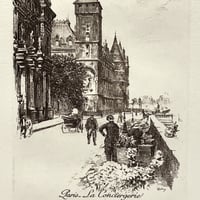 Image 2 of Gravure Eau forte  vue de Paris La Conciergerie début XXe signée Léopold Robin
