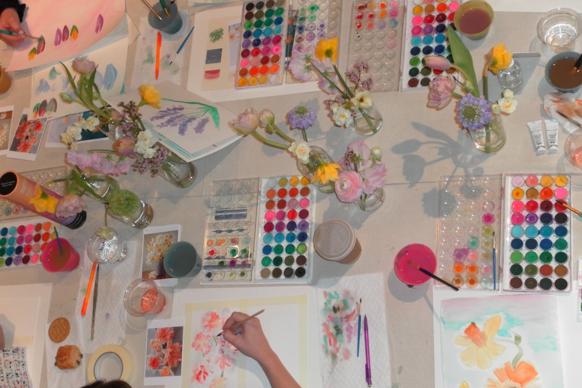 Image of Watercolor Summer Blooms at Bell Farm Shops (York, Maine)