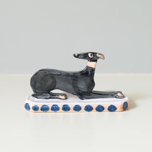 Image of Miniature Whippet Ornament - Black with blue spot base