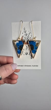 Blue Daisy Pressed Flower Resin Earrings  