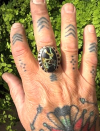Image 3 of WL&A Old Style Aged Bronze & Sterling Silver High Grade Oval Black Jack Ribbon Signet - Size 11