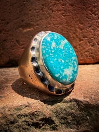 Image 1 of WL&A Old Style Aged Bronze & Sterling Silver High Grade Oval White Water Signet - Size 11