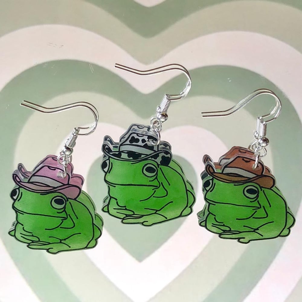Image of cowboy frog earrings