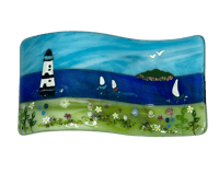 Image 1 of Fused Glass Lighthouse Seascape – Penmon Lighthouse, Anglesey 