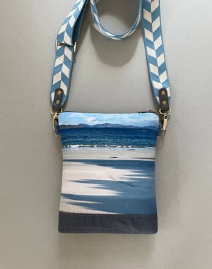 Image of Beach stripe, crossbody velvet and waxed denim bag
