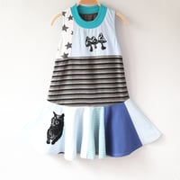 Image 2 of cat shrooms meow blues stars 6/7 courtneycourtney tank twirl sleeveless tshirt dress