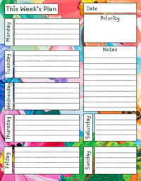 Colorful Weekly Planner Page, Instant Download, adult, kid, digital, color, journal, schedule