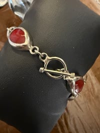 Image 4 of 925 Sterling Silver Red Jasper Mexican Flower Bracelet