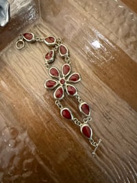Image 2 of 925 Sterling Silver Red Jasper Mexican Flower Bracelet