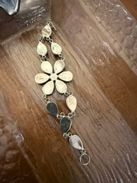 Image 5 of 925 Sterling Silver Red Jasper Mexican Flower Bracelet