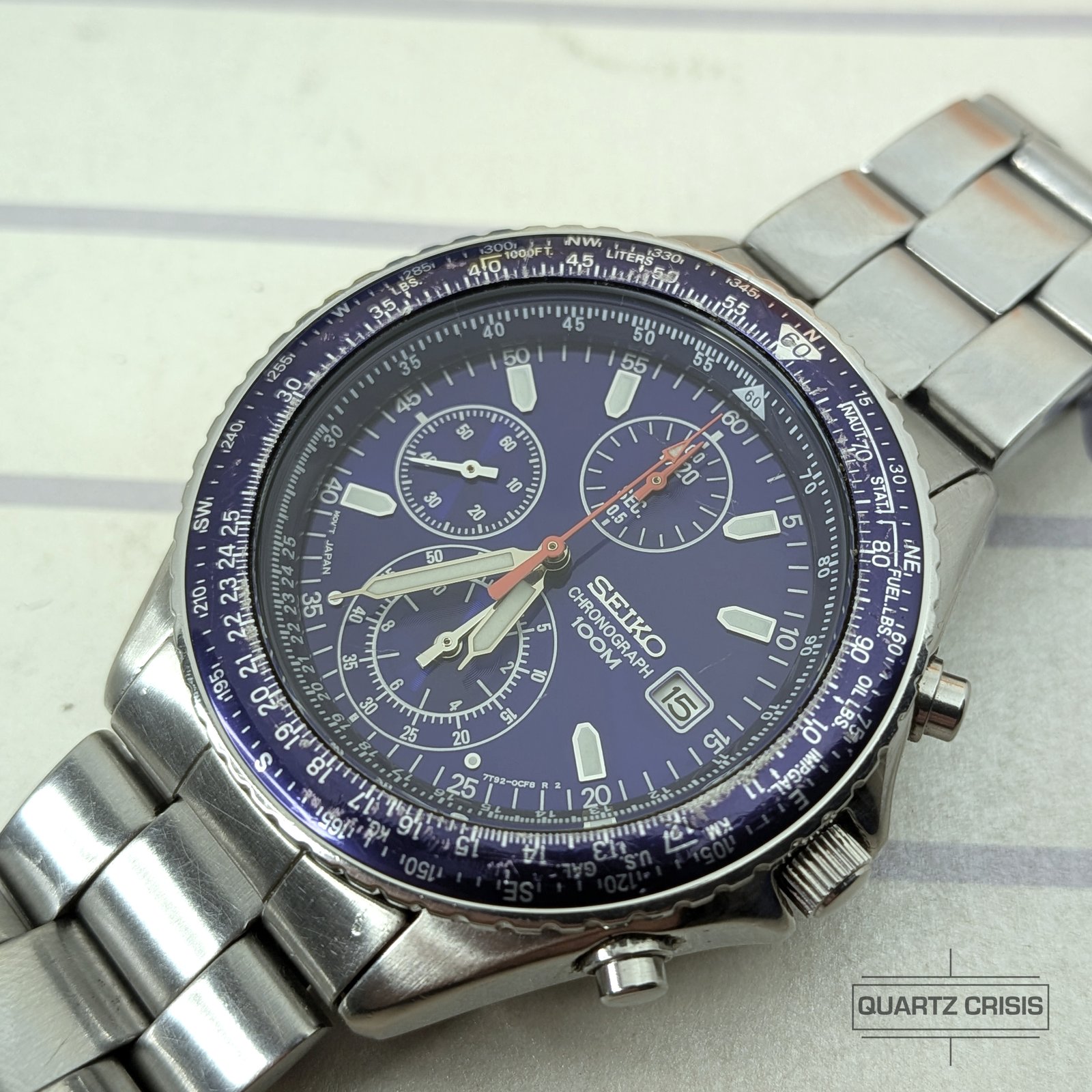 2013 Seiko Flightmaster SND255 Blue Quartz Chronograph (7t92-0CF0