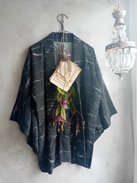 Image 2 of Vintage Kimono Charcoal Washed Black Rayon Bloomsbury Style Duster Coat 10/12