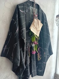 Image 3 of Vintage Kimono Charcoal Washed Black Rayon Bloomsbury Style Duster Coat 10/12