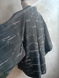 Image 4 of Vintage Kimono Charcoal Washed Black Rayon Bloomsbury Style Duster Coat 10/12