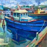 Image 1 of Summer Harbor — Original Oil Painting