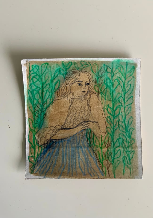 Small portrait on cardboard ~ Mixed media piece 