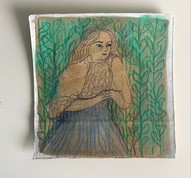 Small portrait on cardboard ~ Mixed media piece 