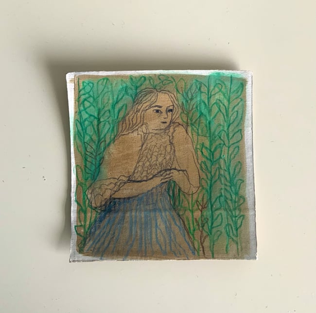 Small portrait on cardboard ~ Mixed media piece 