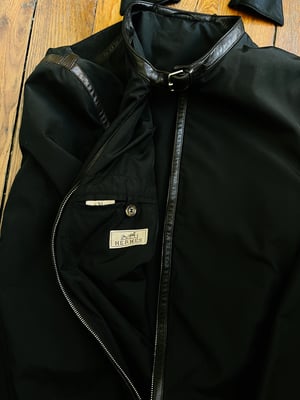 Hermès Black Nylon Jacket with Contrasting Leather Detail - Size 52