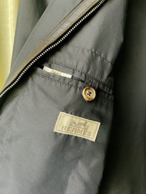 Hermès Black Nylon Jacket with Contrasting Leather Detail - Size 52