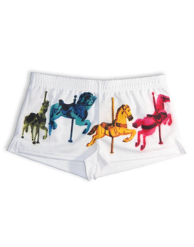 White Mesh Carousel Shorts
