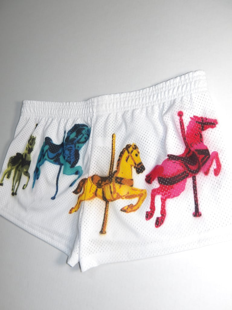 White Mesh Carousel Shorts Image 3