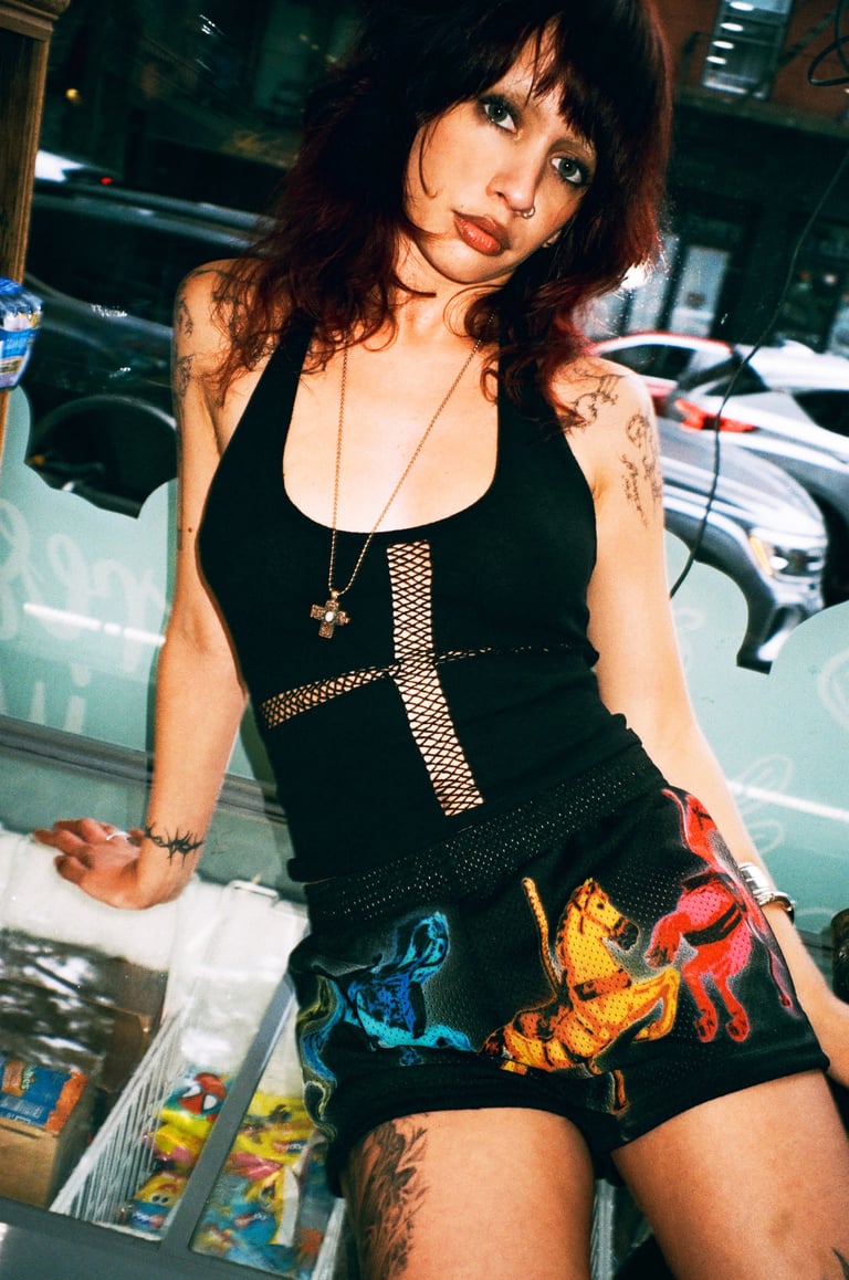 Black Mesh Carousel Shorts Image 2