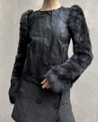Image 4 of FUR SLEEVE LEATHER JACKET