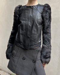 Image 3 of FUR SLEEVE LEATHER JACKET