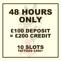 48 HOURS ONLY: £100 Deposit = £200 Credit (10 Slots)