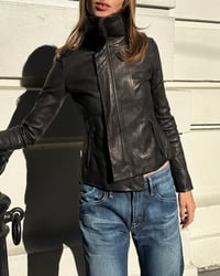 Image 2 of BLACK ASYMMETRICAL LEATHER JACKET