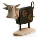 Handmade Ceramic Large Cow Statue in Black or Red