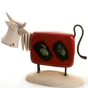 Handmade Ceramic Large Cow Statue in Black or Red