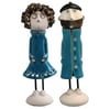 Handmade Ceramic Quirky Couple Figurines in Blue | Home Decor