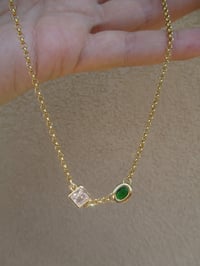 Image 2 of Meghan Markle Duchess of Sussex Inspired Emerald and Crystal Duet Necklace