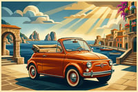 Image 3 of FIAT 500 "Tra Mare e Sole” Fine Art in stile vintage 