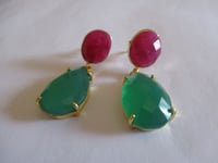 Image 2 of Queen Letizia of Spain Inspired Ruby and Green Onyx Teardrop Earrings